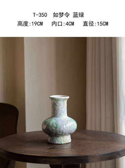 Wabi Sabi Blue Ceramic Vase Rustic Floral Vessel for Teahouse Homestay Table Decor