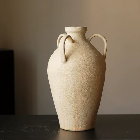French Vintage Cream Ceramic Vase Jingdezhen Tabletop Flower Arrangement Vase