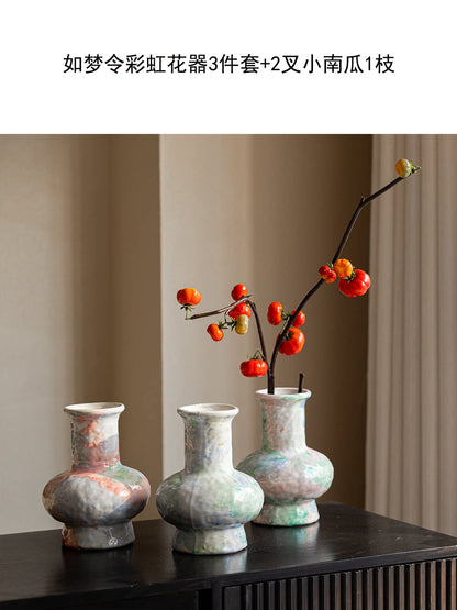 Wabi Sabi Blue Ceramic Vase Rustic Floral Vessel for Teahouse Homestay Table Decor