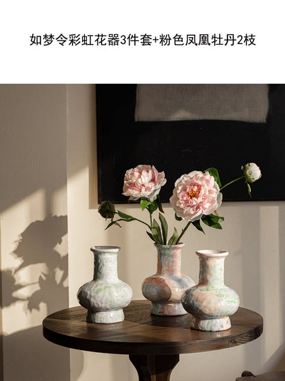 Wabi Sabi Blue Ceramic Vase Rustic Floral Vessel for Teahouse Homestay Table Decor