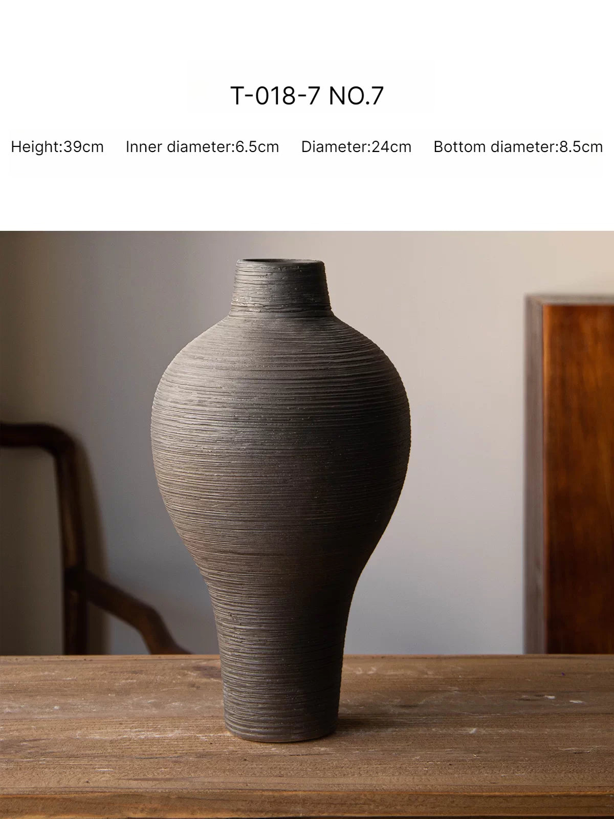 Chinese Wabi Sabi Retro Black Rough Ceramic Vase Tabletop Art Flower Vase for Dining Room Homestay Decor