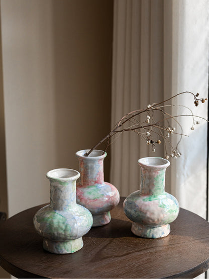 Wabi Sabi Blue Ceramic Vase Rustic Floral Vessel for Teahouse Homestay Table Decor