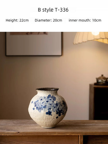 New Chinese Style Blue and White Wisteria Countertop Vase Retro Ceramic Decor