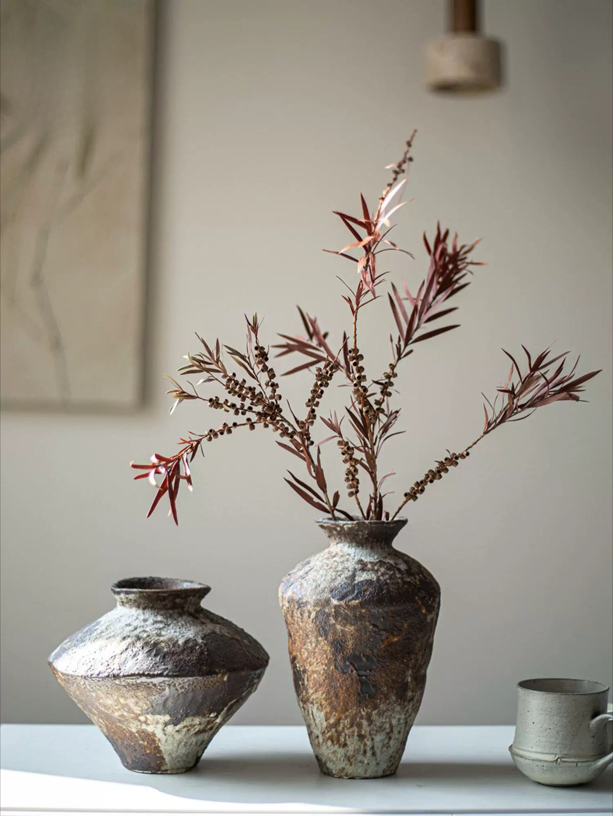 Wabi Sabi Ceramic Vase, Retro Rough Pottery Vessel for Home Decor