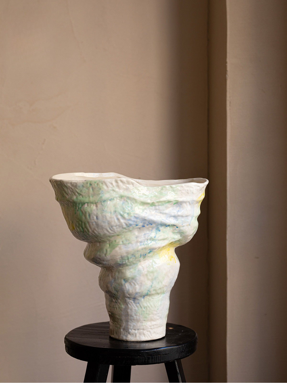 Pastel Hand Painted Ceramic Vase Minimalist French New Chinese Wabi Sabi Floral Decor Vessel
