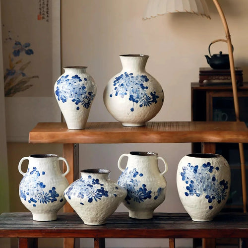 New Chinese Style Blue and White Wisteria Countertop Vase Retro Ceramic Decor