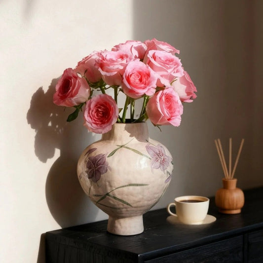 Jingdezhen New Chinese Retro Floral Painted Ceramic Vase Home Living Room Dining Table Entryway Decor