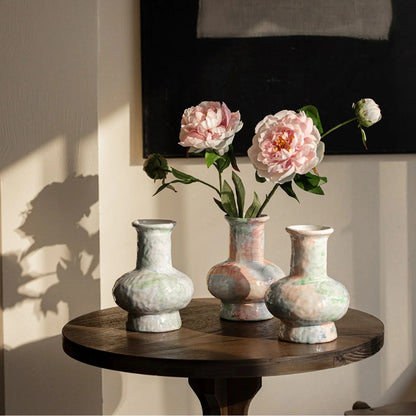 Wabi Sabi Blue Ceramic Vase Rustic Floral Vessel for Teahouse Homestay Table Decor