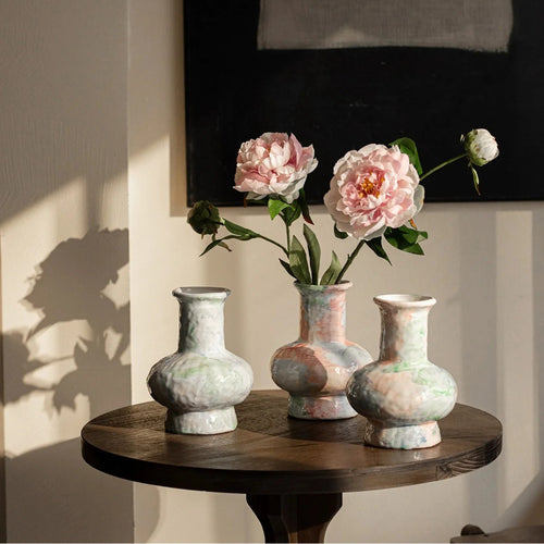 Wabi Sabi Blue Ceramic Vase Rustic Floral Vessel for Teahouse Homestay Table Decor