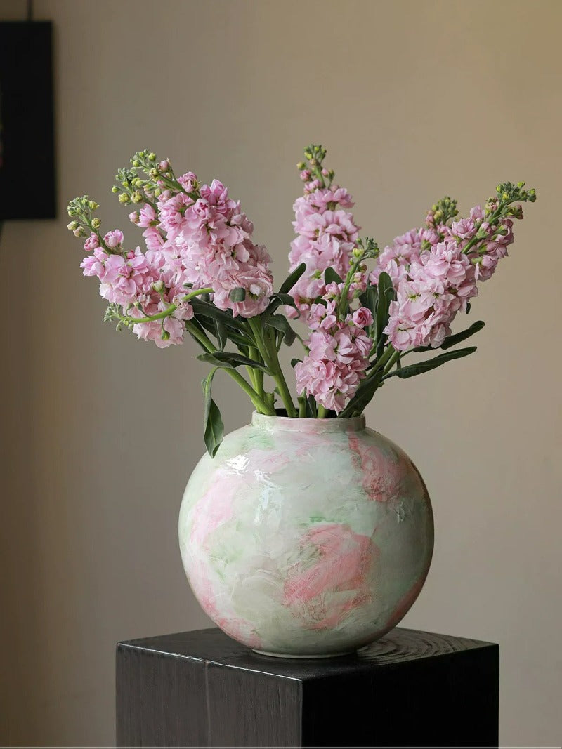 Pastel Painted Vase, Wabi‑Sabi Retro Ceramic Vase for Home Floral Decor