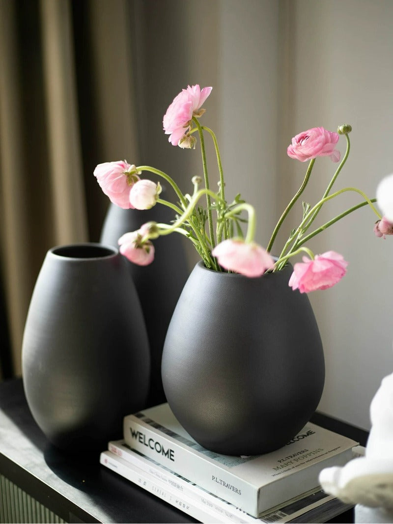 Black Ceramic Vase, Jingdezhen Wabi‑Sabi Table Vase for Home Decor