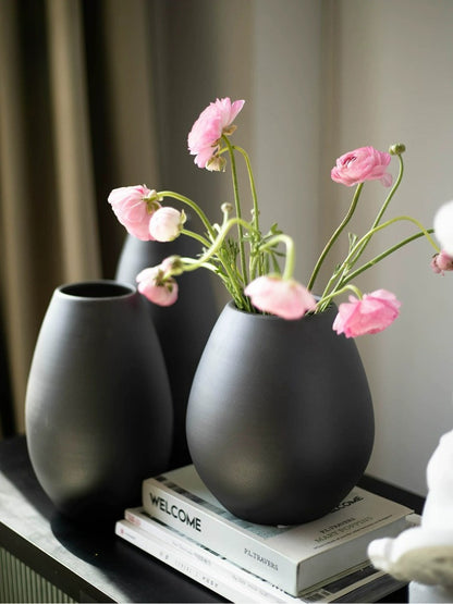 Black Ceramic Vase, Jingdezhen Wabi‑Sabi Table Vase for Home Decor