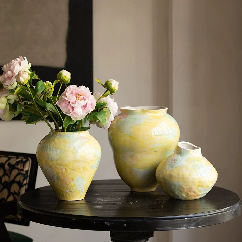 Hand Painted Wabi Sabi Ceramic Vase Minimalist New Chinese Style Home Decor