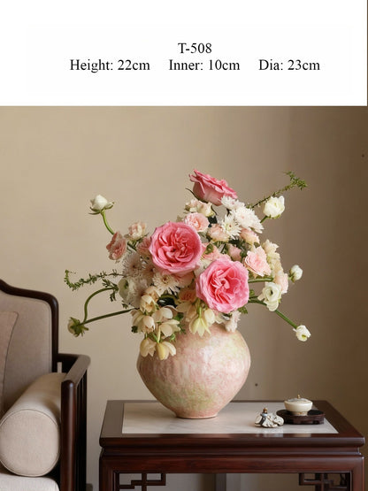 Pastel Pink Ceramic Vase Luxury New Chinese Tabletop Floral Vessel for Living Room Entryway Decor