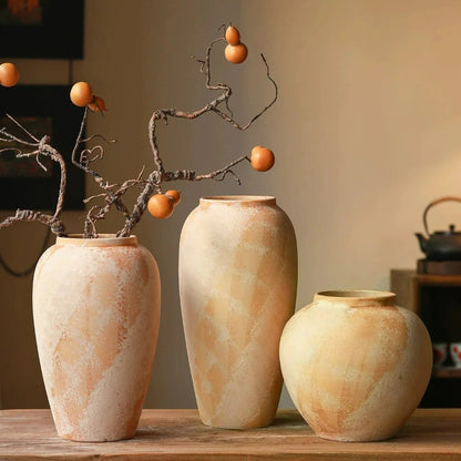 Rustic Clay Vase, New Chinese Zen Ceramic Vase for Table Decor