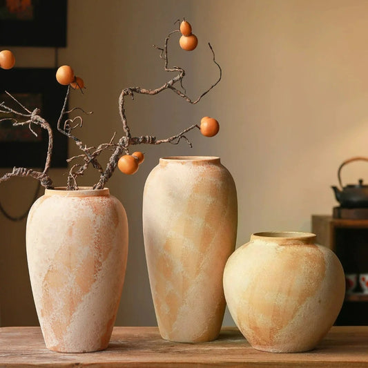 Rustic Clay Vase, New Chinese Zen Ceramic Vase for Table Decor
