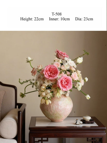 Pastel Pink Ceramic Vase Luxury New Chinese Tabletop Floral Vessel for Living Room Entryway Decor