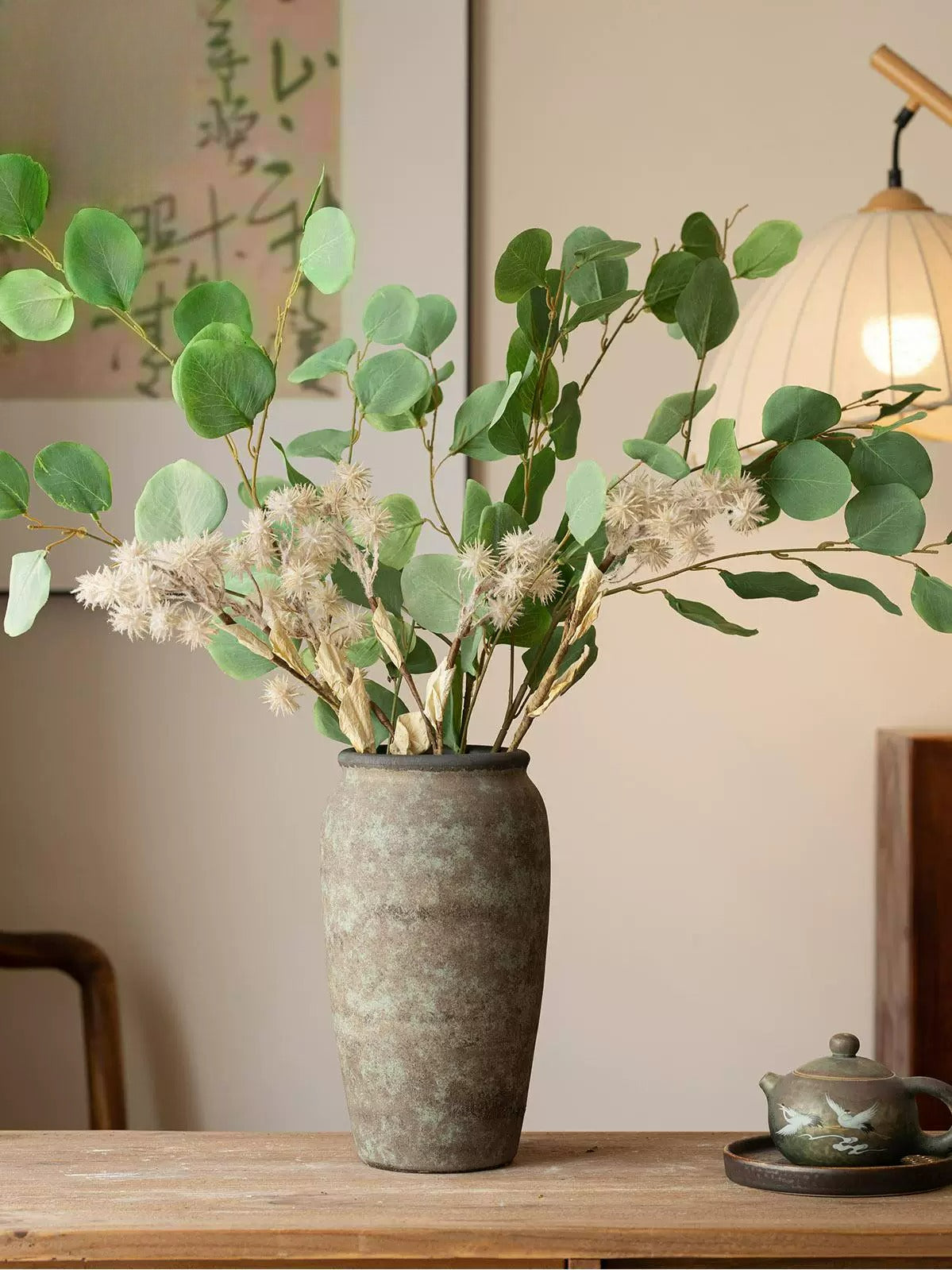 Antique Clay Pot Vase, New Chinese Wabi‑Sabi Ceramic Vase for Dried Flowers