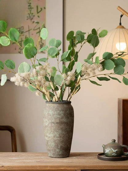 Antique Clay Pot Vase, New Chinese Wabi‑Sabi Ceramic Vase for Dried Flowers