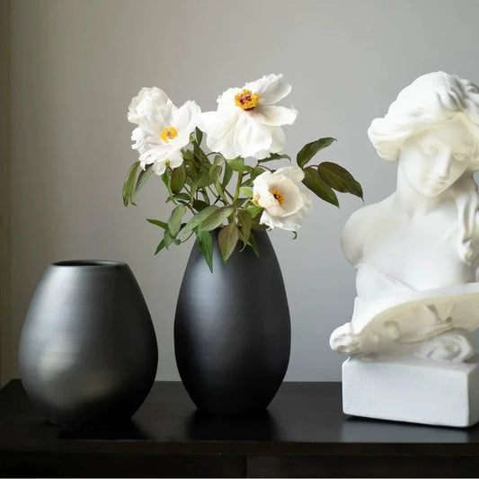 Black Ceramic Vase, Jingdezhen Wabi‑Sabi Table Vase for Home Decor