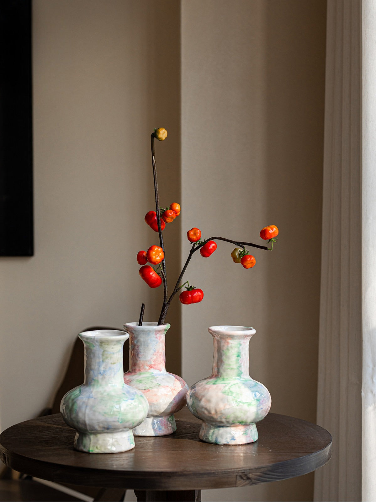 Wabi Sabi Blue Ceramic Vase Rustic Floral Vessel for Teahouse Homestay Table Decor