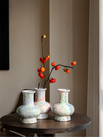 Wabi Sabi Blue Ceramic Vase Rustic Floral Vessel for Teahouse Homestay Table Decor