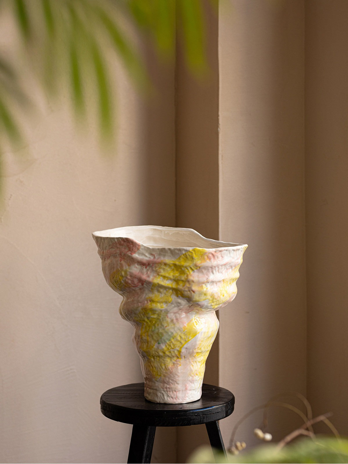 Pastel Hand Painted Ceramic Vase Minimalist French New Chinese Wabi Sabi Floral Decor Vessel
