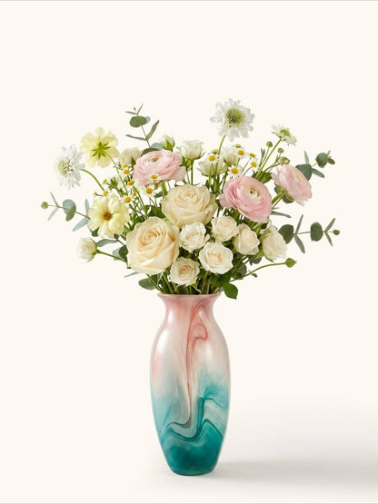 Swirl Glass Vase, Gradient Blown Glass Vessel for Living & Dining Table Floral Decor