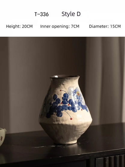 New Chinese Style Blue and White Wisteria Countertop Vase Retro Ceramic Decor