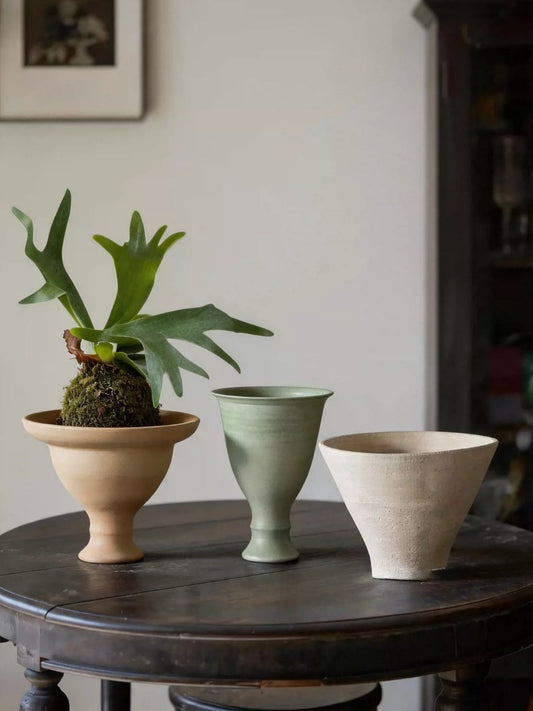 Wabi Sabi Retro Rough Ceramic Tall Pot Breathable Desktop Green Plant Planter