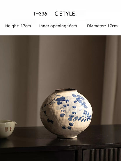 New Chinese Style Blue and White Wisteria Countertop Vase Retro Ceramic Decor