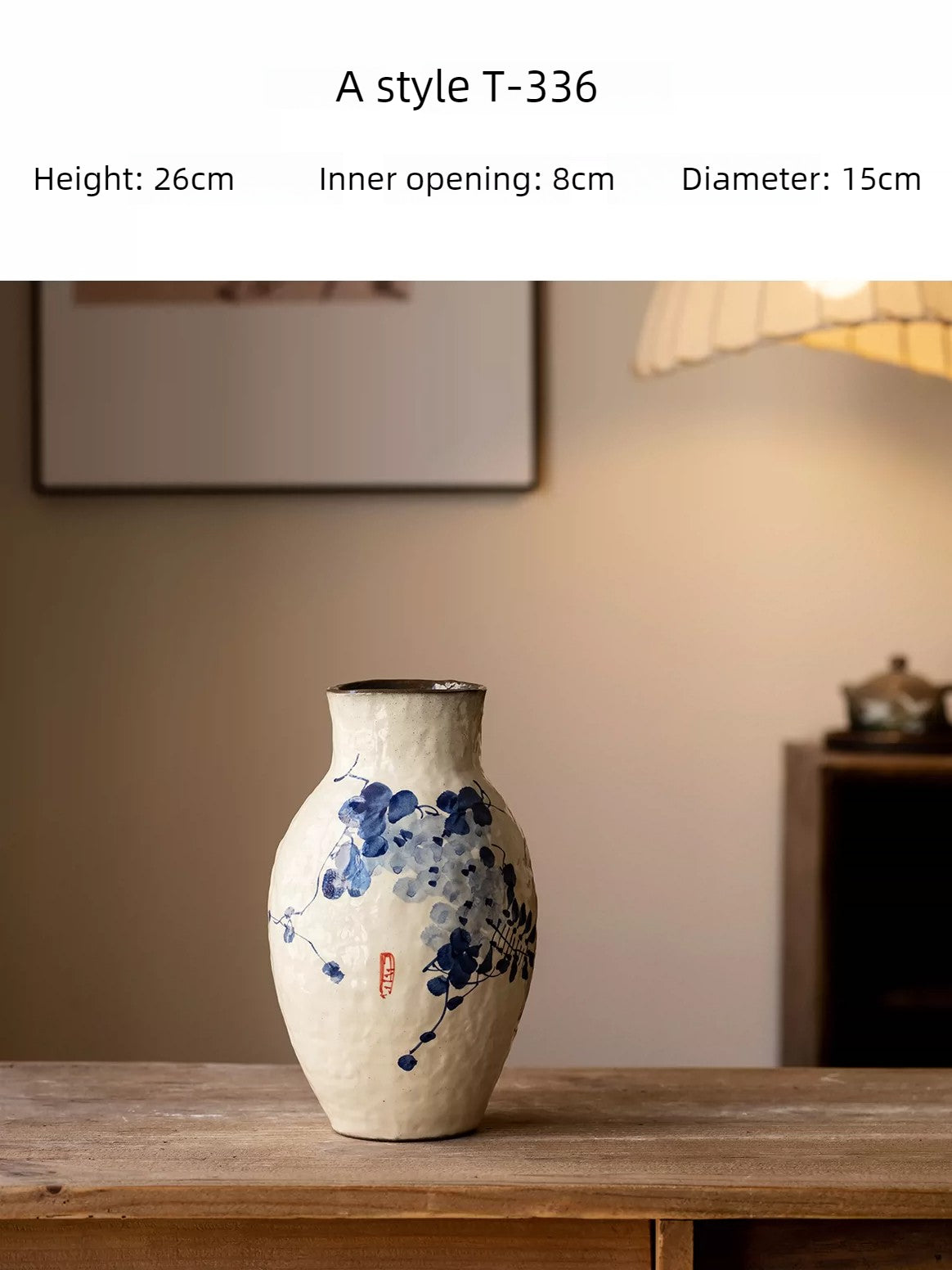 New Chinese Style Blue and White Wisteria Countertop Vase Retro Ceramic Decor