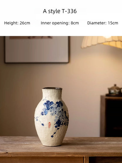 New Chinese Style Blue and White Wisteria Countertop Vase Retro Ceramic Decor