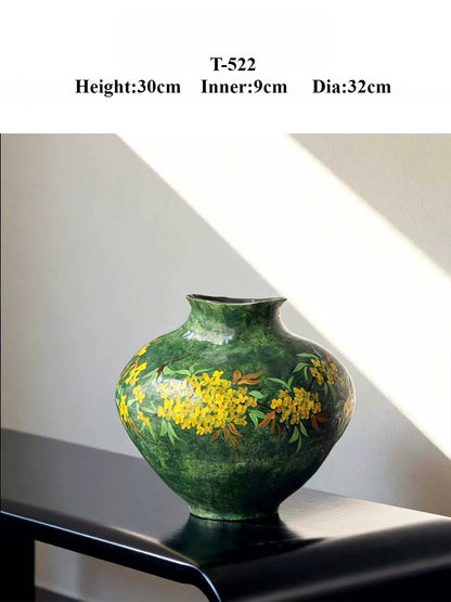 New Chinese Light Luxury Hand Painted Ceramic Vase Golden Osmanthus Branch Jingdezhen Handmade Table Decor Vessel