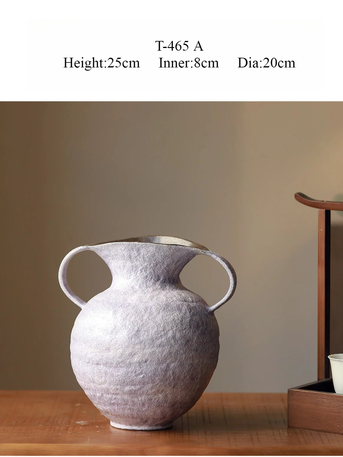 Wabi Sabi Double Handle Lavender Ceramic Vase, Minimalist Neo Chinese Tabletop Flower Vessel