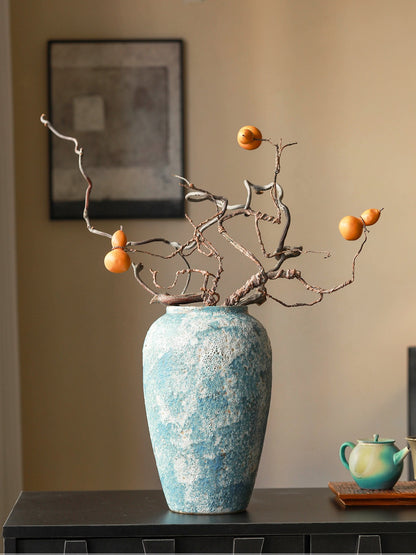 Rustic Blue Ceramic Vase Jingdezhen Wabi Sabi Floral Vessel for Homestay Tea Room Table Decor
