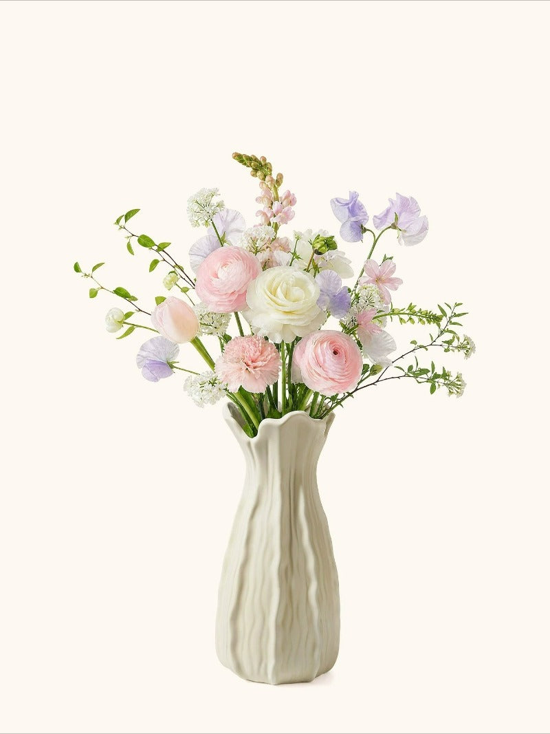 Cream Ceramic Vase, French Retro Textured Vessel for Living Room Water‑Flower Decor