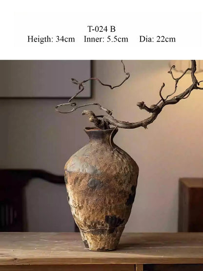 Wabi Sabi Ceramic Vase, Retro Rough Pottery Vessel for Home Decor
