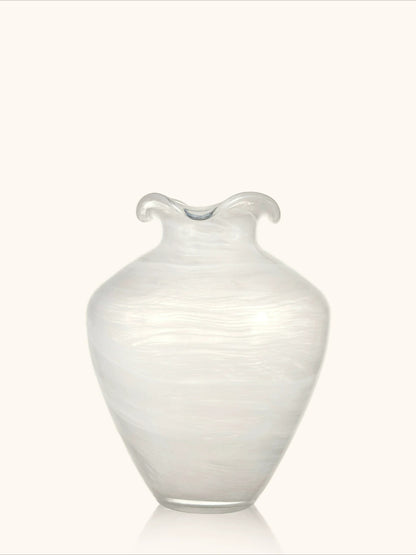 Ruffled Rim Vase, Retro Aesthetic Swirl Glass Vessel for Living Room Fresh Flower Decor