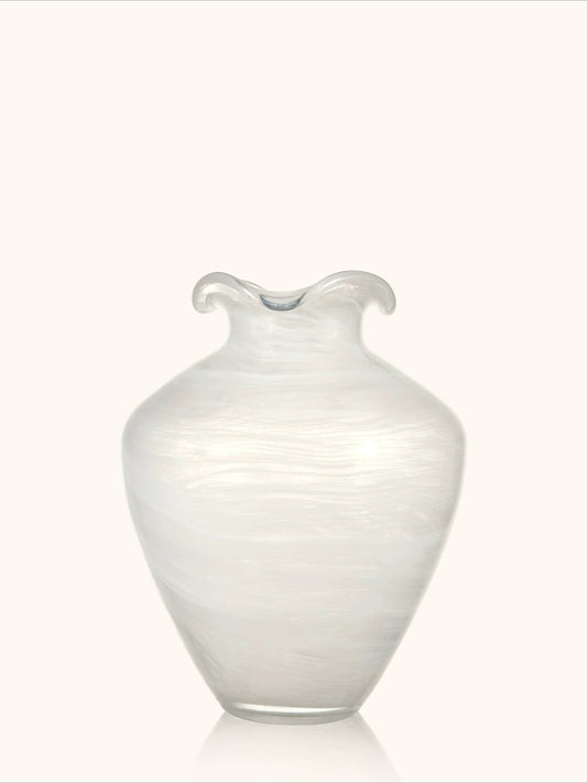 Ruffled Rim Vase, Retro Aesthetic Swirl Glass Vessel for Living Room Fresh Flower Decor