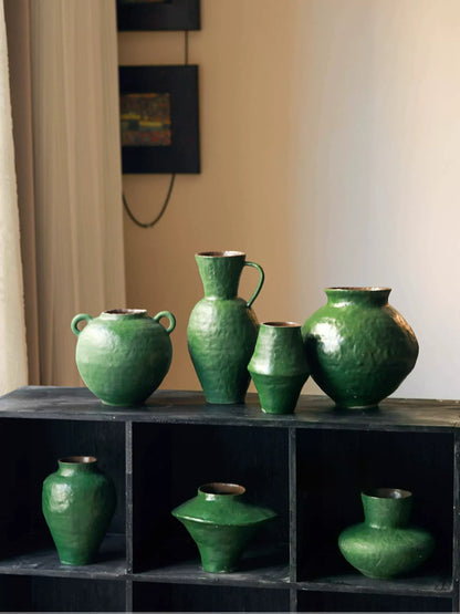 Chinese Zen Green Retro Ceramic Vase Hydroponic Flower Arrangement Ornament for Living Room Homestay Hotel Home Decor