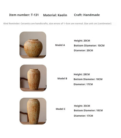 Textured Terracotta Vase, Jingdezhen Wabi‑Sabi Ceramic Pot for Dried & Water Flowers