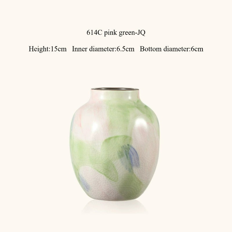 Pastel Floral Vase, Pastoral Retro Ceramic Vase for Table Flower Arrangement