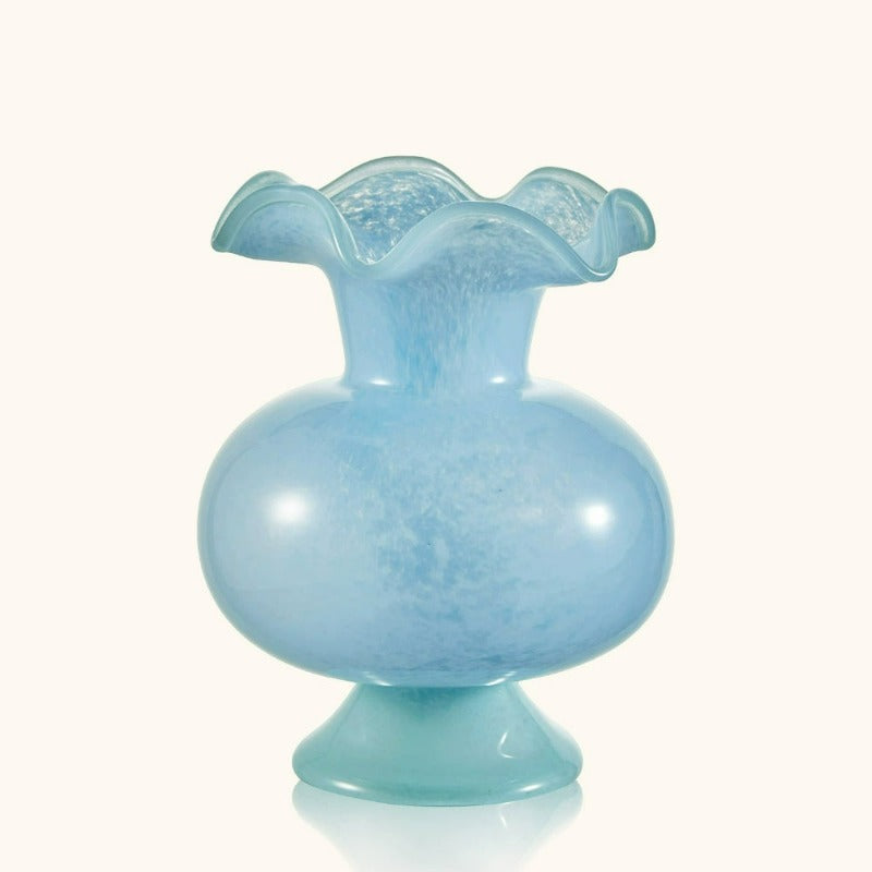 French Blue Mid Century Glass Vase Vintage Aesthetic Flower Vase Modern Living Room Home Decor Ornament