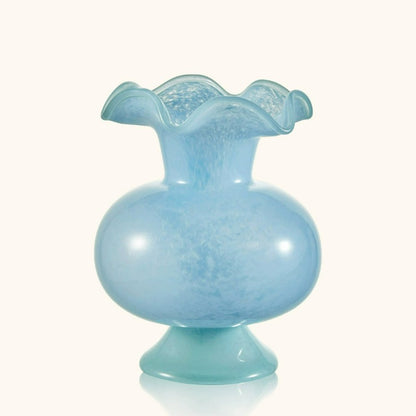 French Blue Mid Century Glass Vase Vintage Aesthetic Flower Vase Modern Living Room Home Decor Ornament