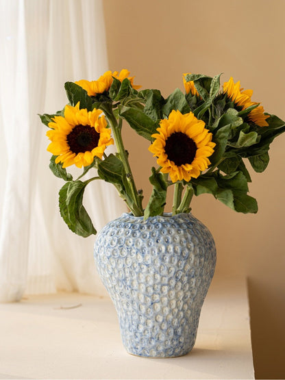 Blue Strawberry Textured Neo Chinese Ceramic Vase, Modern TV Console & Entryway Hydroponic Decor