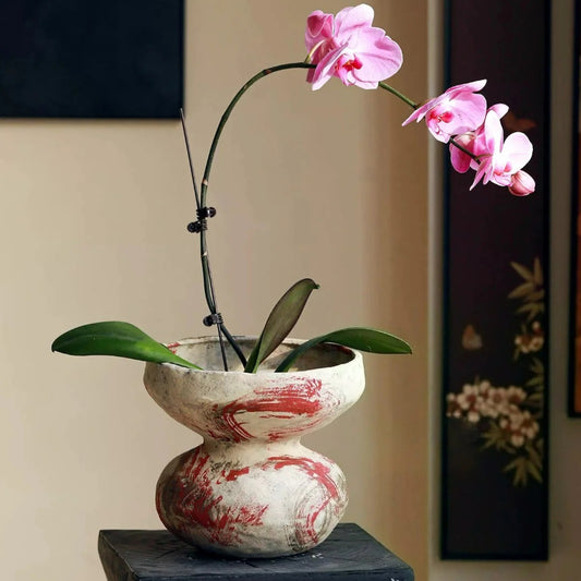 Wabi Sabi Retro Hand Painted Art Vase Creative Desktop Ornament for Home Homestay Hotel Aesthetic Decor
