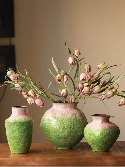Chinese Aesthetic Gradient Green Ceramic Vase Fresh Floral Vessel for Tea Room Living Room Decor