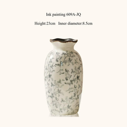 Neoclassical Ink Wash Creative Ceramic Vase Hydroponic Flower Vase Artistic Living Room Entryway Home Decor Ornament