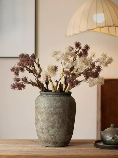 Antique Clay Pot Vase, New Chinese Wabi‑Sabi Ceramic Vase for Dried Flowers
